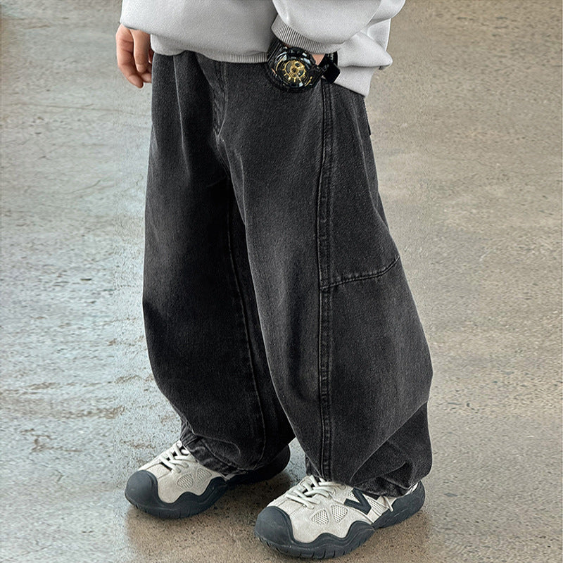 Boys Wide Leg Denim Jeans High Waist Casual Pants