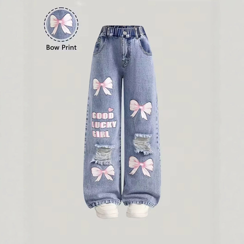 Girls Loose Straight Leg Denim Casual Jeans Pants