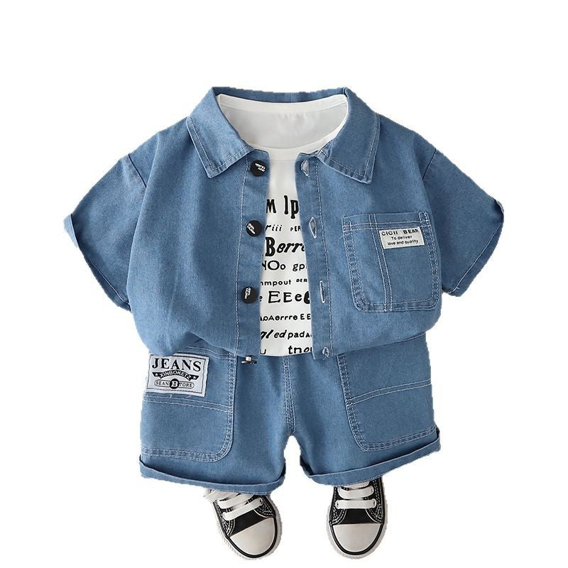 Boys’ Denim Shirt and Shorts Three-Piece Summer Outfit Set