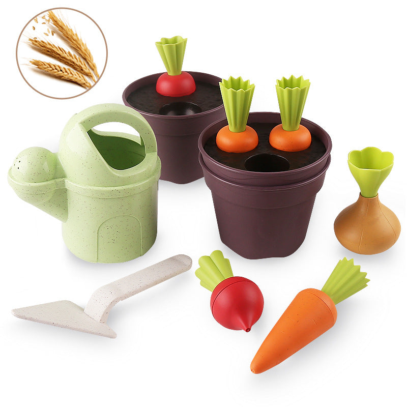 Eco-Friendly Wheat Straw Radish Potted Plant Beach & Gardening Toy Set (Interactive Pretend Gardening Shovel, Watering Can & Root Vegetable Play Set for Sand, Snow & Outdoor Pretend Play)