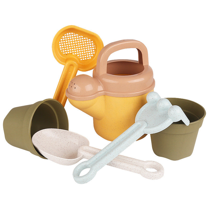 Eco-Friendly Wheat Straw Watering Can & Gardening Tool Set (Outdoor Spray Water Kettle, Sand Digging Tools, Shovels & Flower Watering Kit for Kids, Toddlers, Beach & Gardening Play)