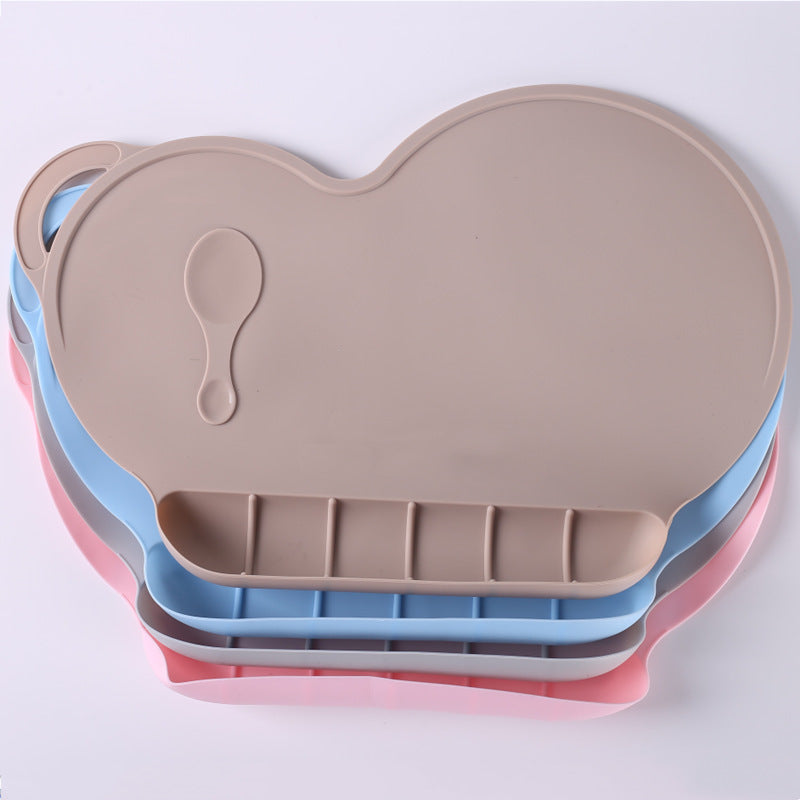 Round Food-Grade Silicone Baby Suction Plate Placemat (Non-Slip Integrated Dinner Plate & Bowl Set, Drop-Proof Self-Feeding Tableware for Infants & Toddlers in Pink, Sky Blue, Silver Gray & Light Brown)