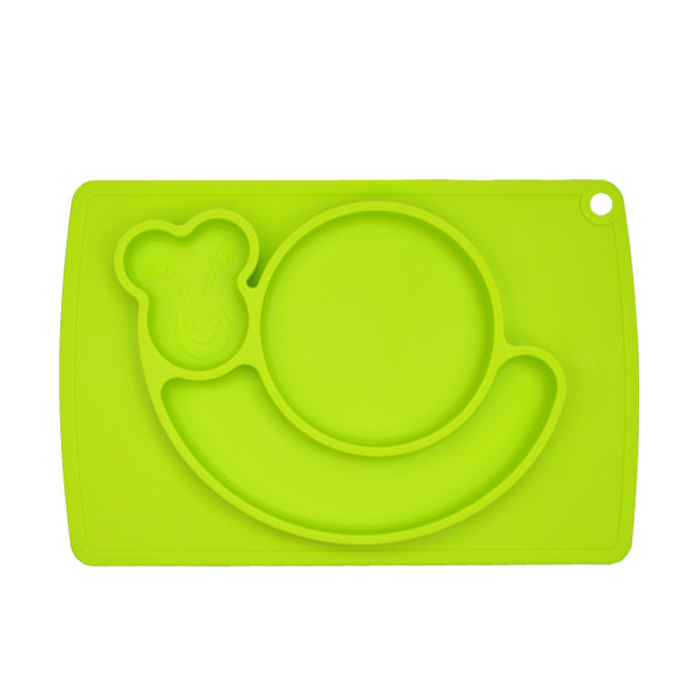 Snail-Shaped Food-Grade Silicone Integrated Baby Placemat & Dinner Plate (Non-Slip Folding Toddler Feeding Mat Tray, Divided Suction Plate for Infants Ages 6+ Months in Coral Red & Fruit Green)