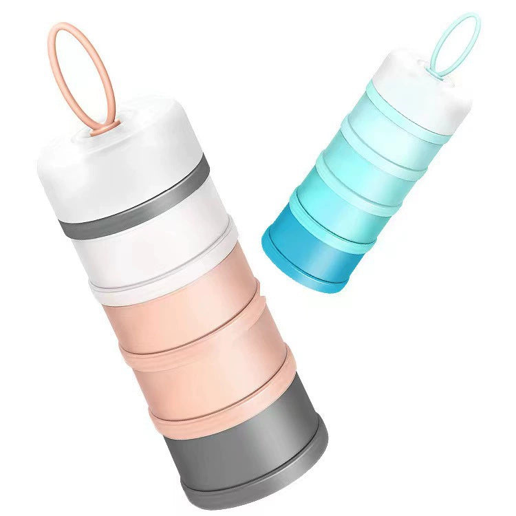 4-Layer Portable Baby Milk Powder Container (Sealed Stackable Formula Dispenser & Rice Cereal Compartment Box, Large Capacity Compact Design, Item No. Z451 in Soft Pink & Powder Blue)