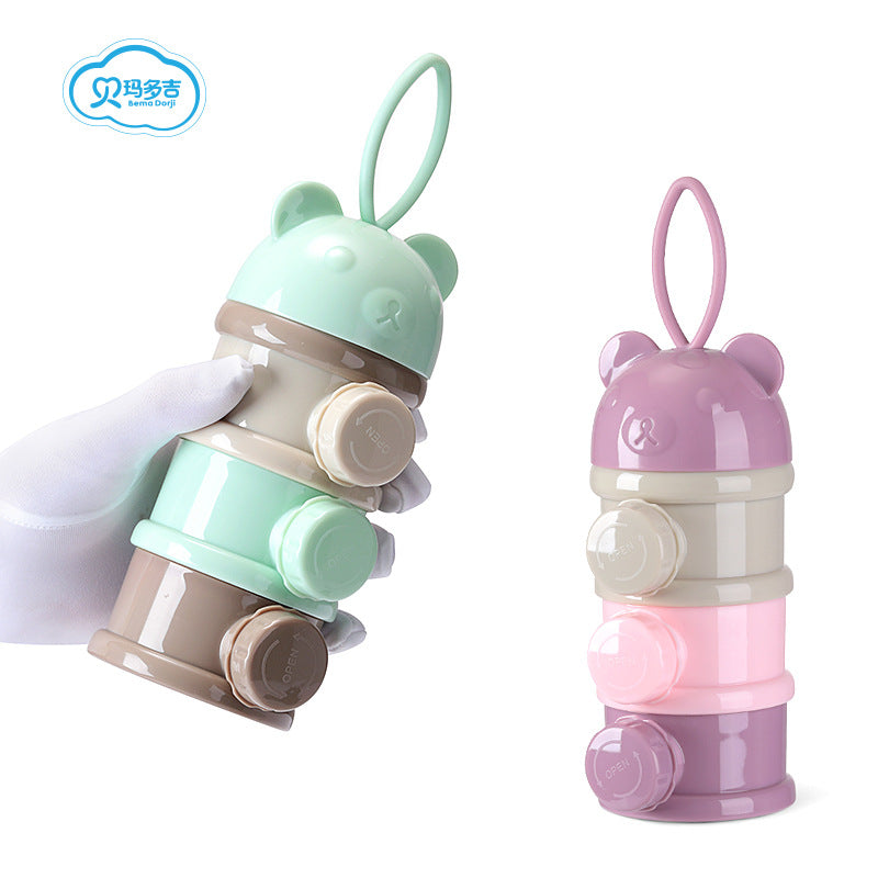 Belmadoji Portable Baby Milk Powder Storage Box (Sealed Moisture-Proof Formula Dispenser & Rice Cereal Container, 3-Layer & 4-Layer Stackable Models + Crown Square Single Tanks in Purple, Light Green, Pink & Blue)