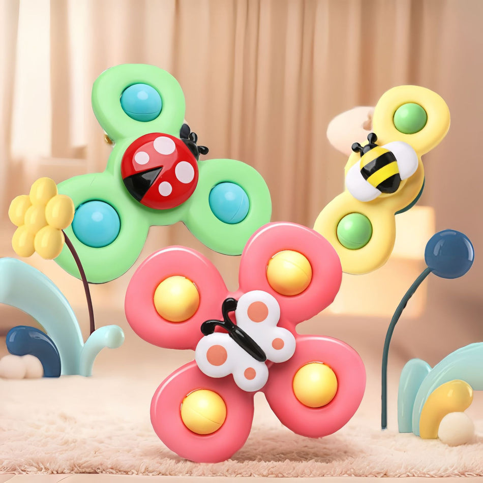 Children's Insect Suction Cup Spinner and Rattle Toy Set for High Chair and Bath