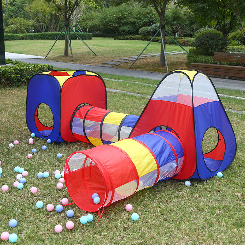 Children Indoor and Outdoor Folding Play Tent and Crawling Tunnel Playhouse Set