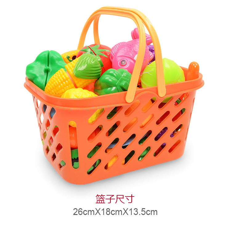Children's Fruit & Vegetable Cutting Kitchen Toy Set with Storage Basket