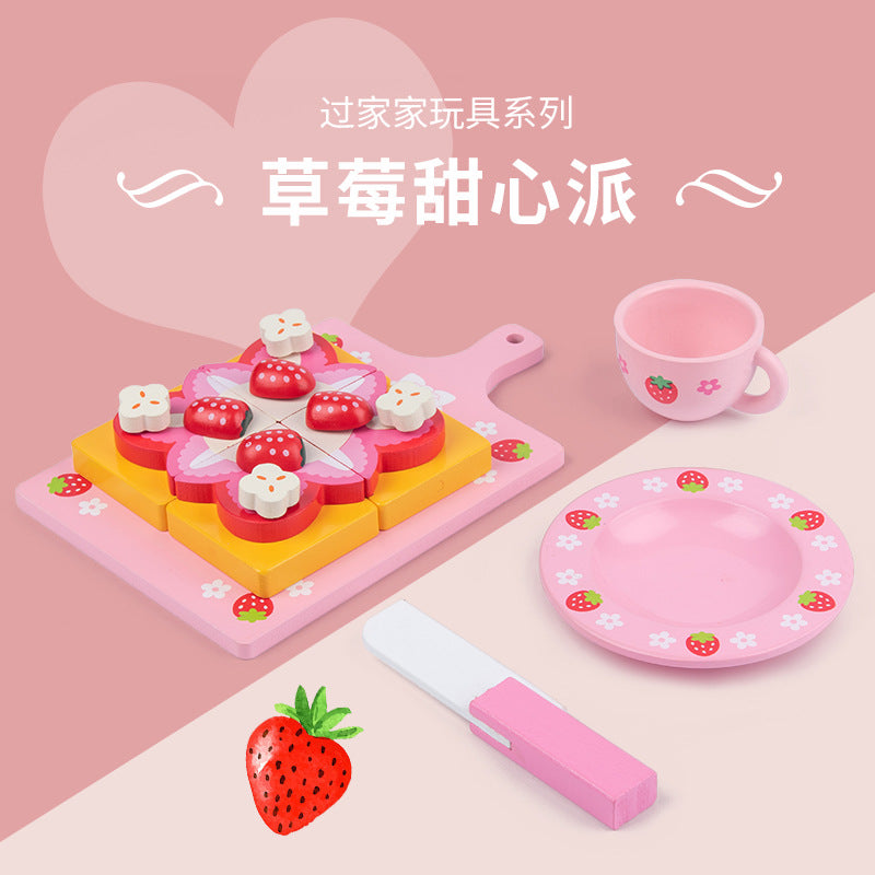 Children's Wooden Strawberry Sweetheart Pie Pretend Play Cake & Soup Pot Set