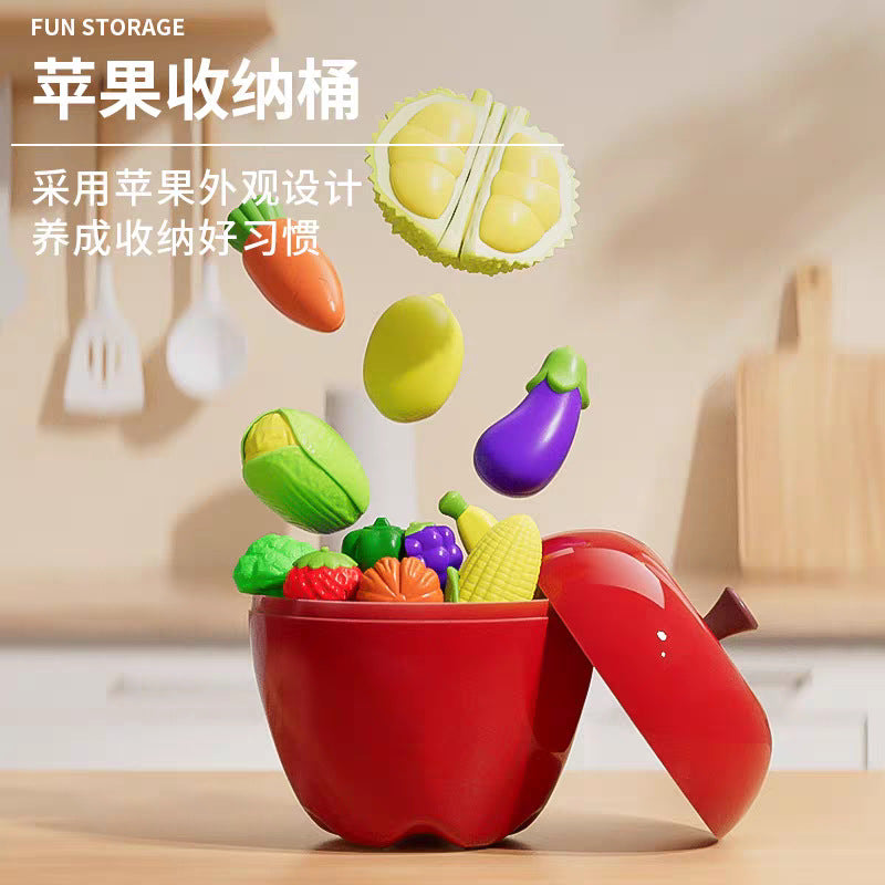 Children's Pretend Play Kitchen Toy Set with Apple Storage Container