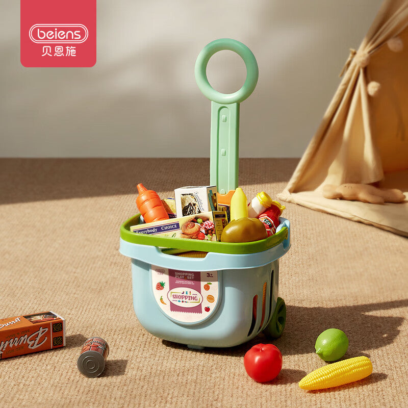 Children's Pretend Play Shopping Cart & Kitchen Trolley Toy Set