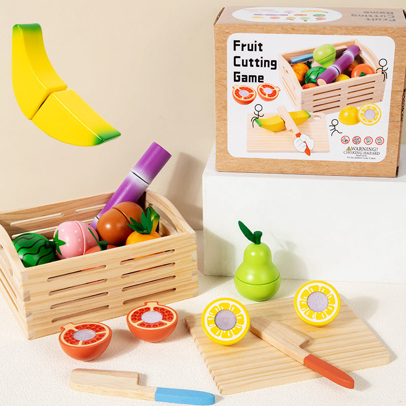 14-Piece Children's Wooden Fruit Cutting Toy Set