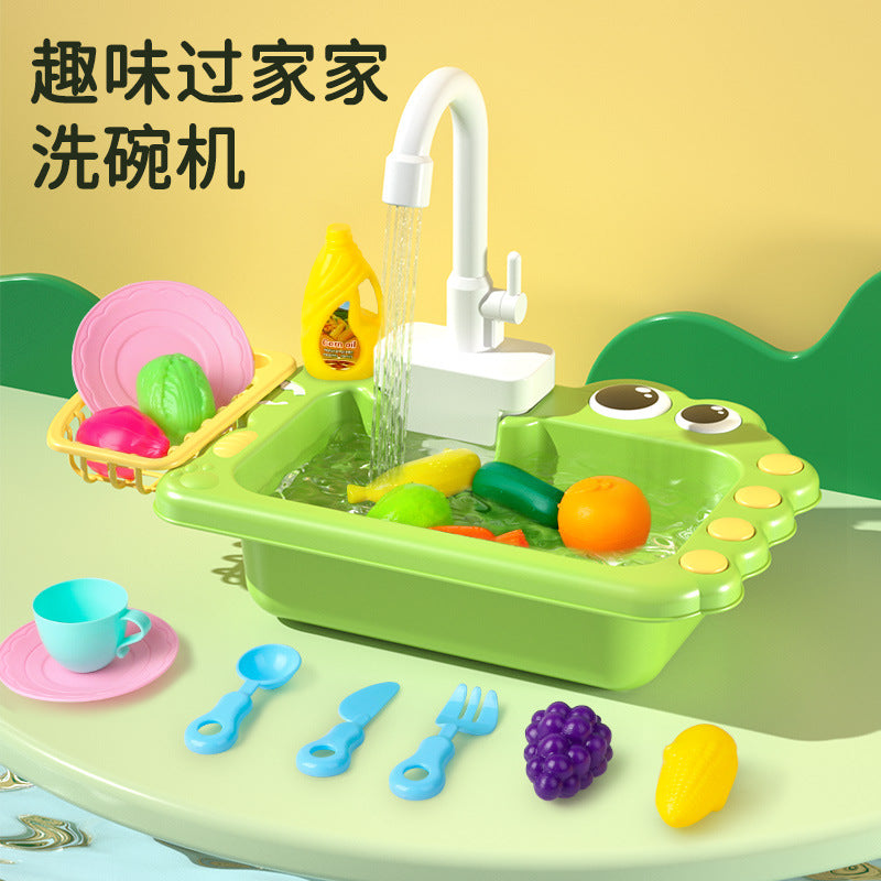 Children's Electric Dishwasher Pretend Play Kitchen Set with Automatic Water Cycle