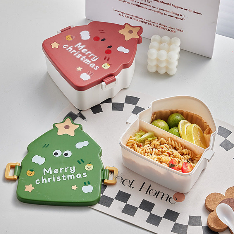 Creative Christmas Tree Shaped Microwave-Safe Children's Bento Lunch Box (950ml)
