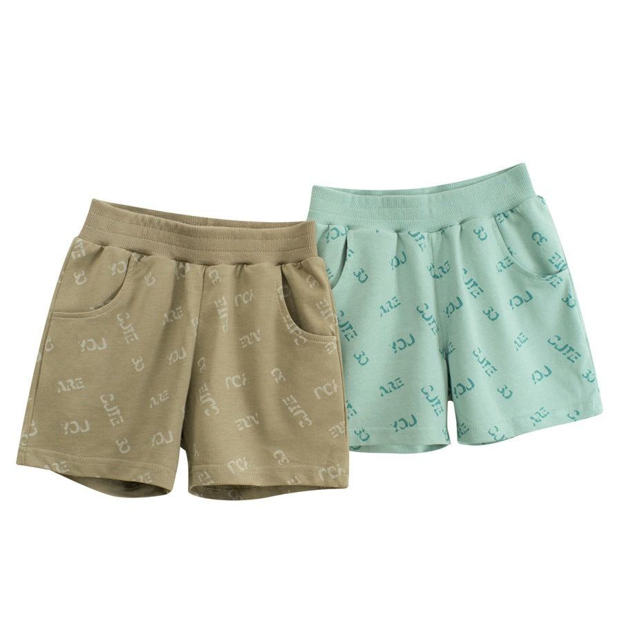 Boys 100% Cotton Letter Printed Medium Shorts