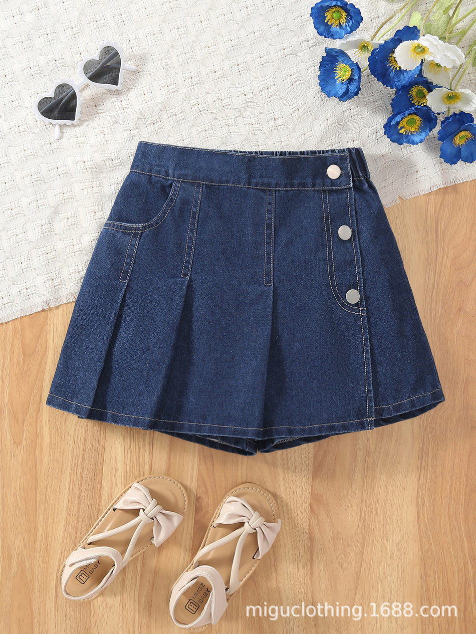 Korean Style Dark Washed Blue A-Line Skirt for Kids