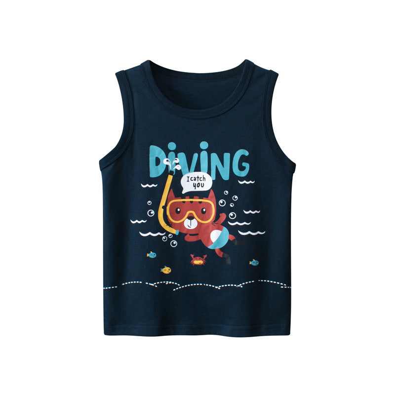 Boys' 100% Pure Cotton Cartoon Tank Top