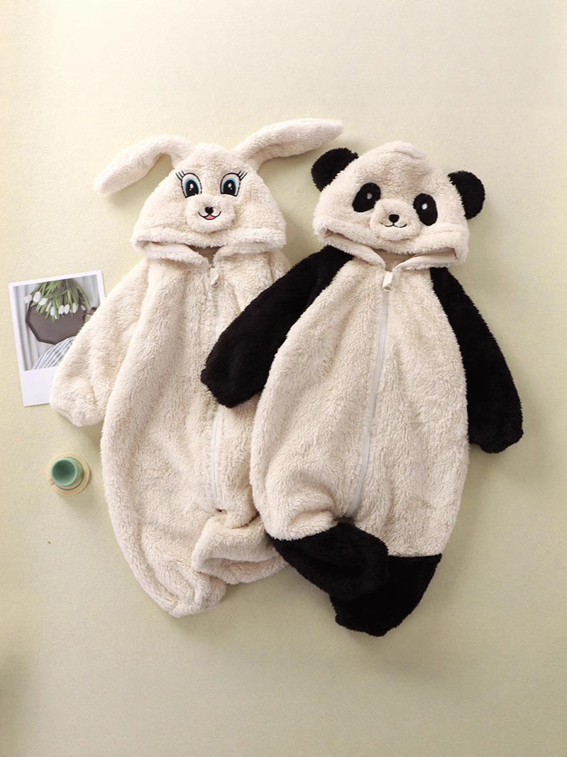 Baby Plush Hooded Animal Jumpsuit Coverall