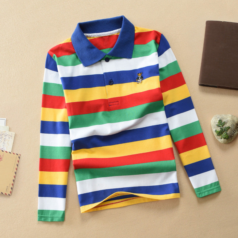 Boys' Striped Cotton Long-Sleeve Polo Top