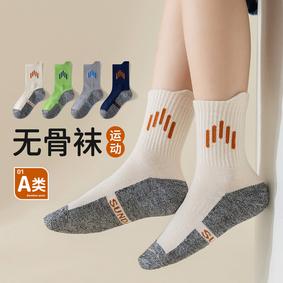 PACK OF 4- Kids’ Cotton Sports Socks, Jacquard Stripe Crew Socks.