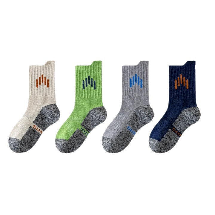 PACK OF 5-Boys’ Cotton Mid-Calf Sports Socks, Breathable Sweat-Absorbent Kids’ Socks