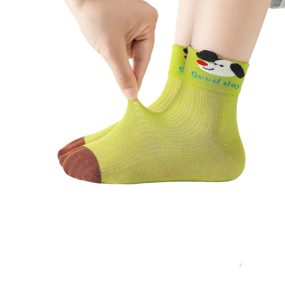 PACK OF 5 – Boys' Cotton Mesh Socks, Breathable Mid-Calf Puppy Socks