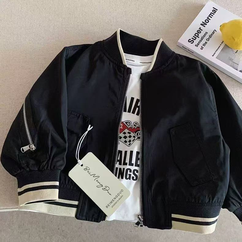 Boys' Retro American Bomber Jacket, Korean-Style Spring Autumn