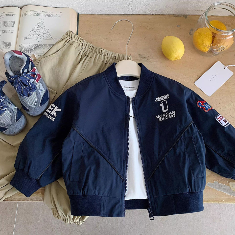 Boys' Embroidered Baseball Jacket, Korean-Style Cotton Casual Coat