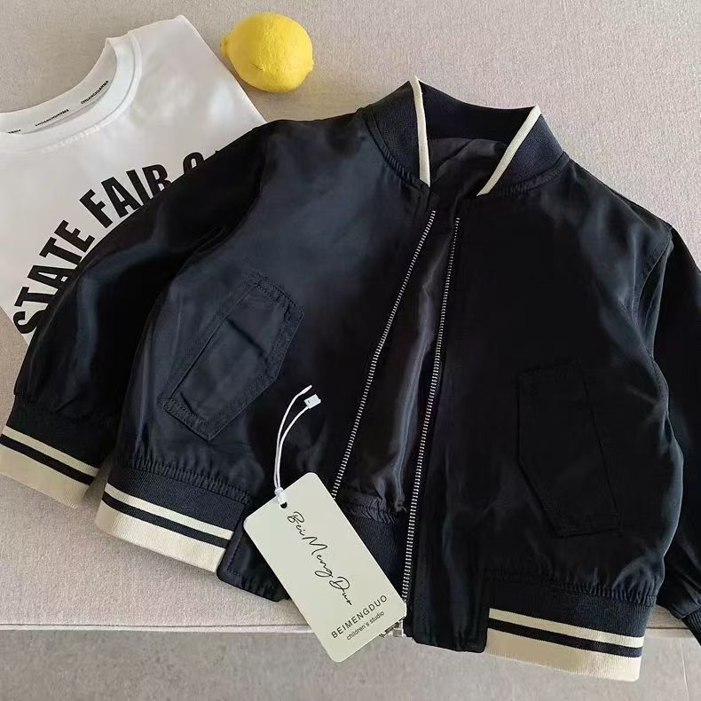 Boys' Retro American Jacket, European-Style Zip-Up Spring Autumn Coat
