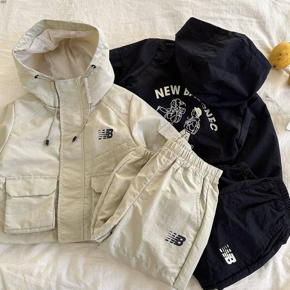 Children's Hooded Two-Piece Set – Letter Jacket & Casual Pants