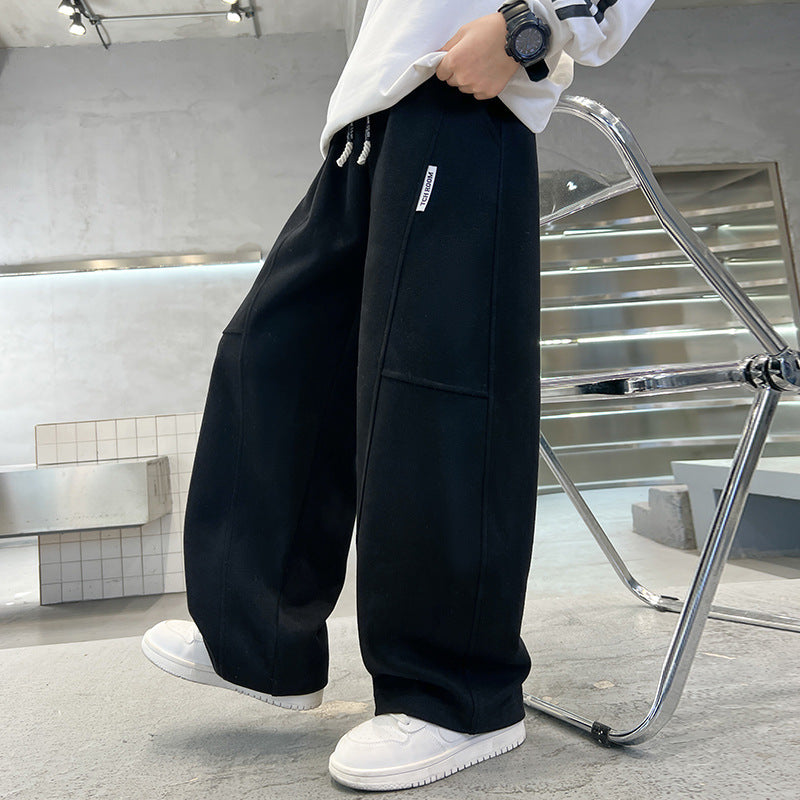 Boys' Brushed Straight-Leg Sweatpants for Autumn Casual Wear