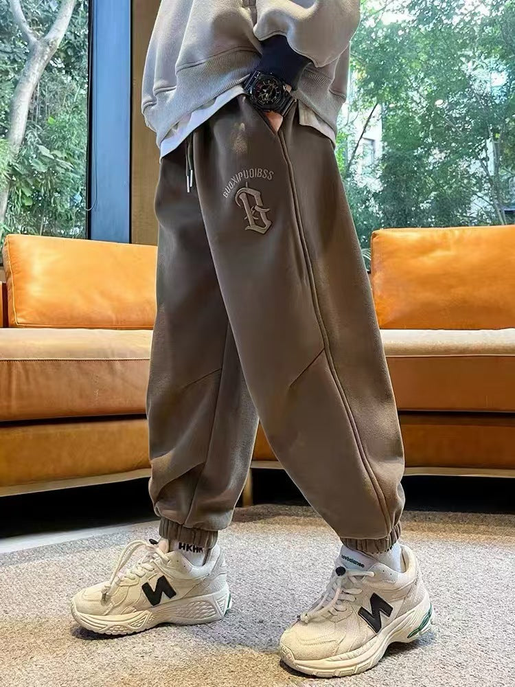 Boys' Cotton Embroidered Sweatpants for Spring Autumn Casual Wear