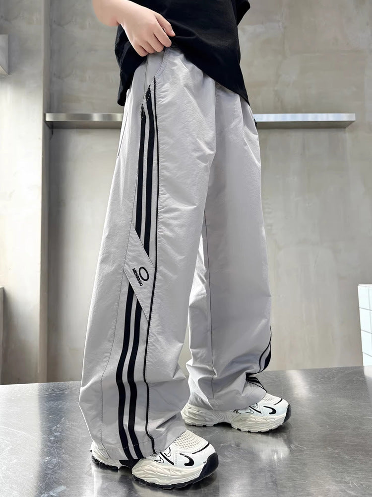 Boys' Ice Silk Striped Casual Pants for Summer Sportswear