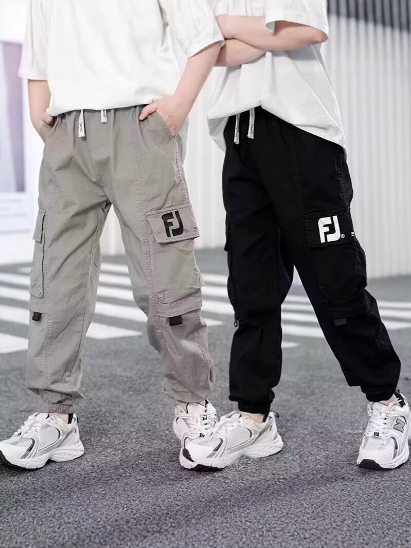 Boys' Polyester Jogger Cargo Pants for Autumn Casual Wear