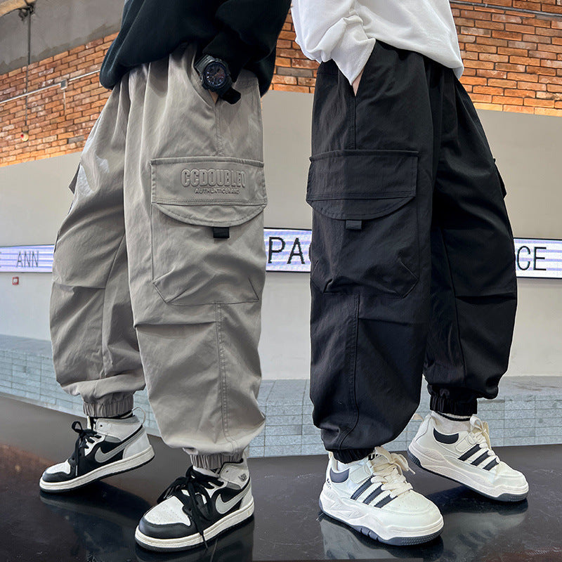 Boys' Cotton Blend Cargo Pants for Spring and Autumn Wear
