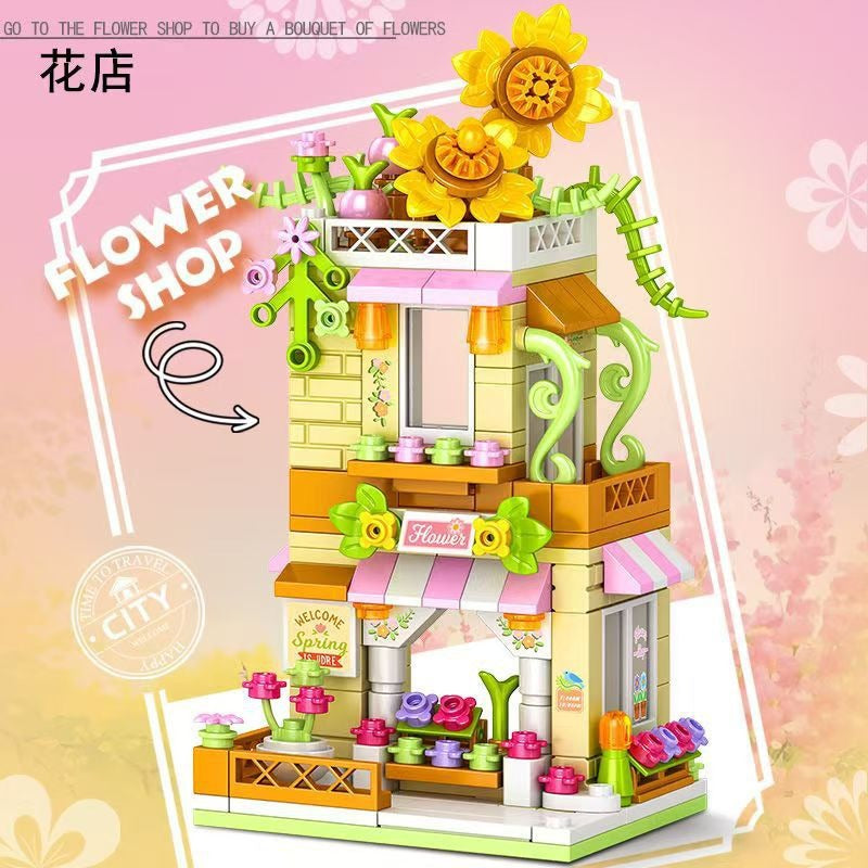Small Particle Street View Building Blocks City House Assembly Model