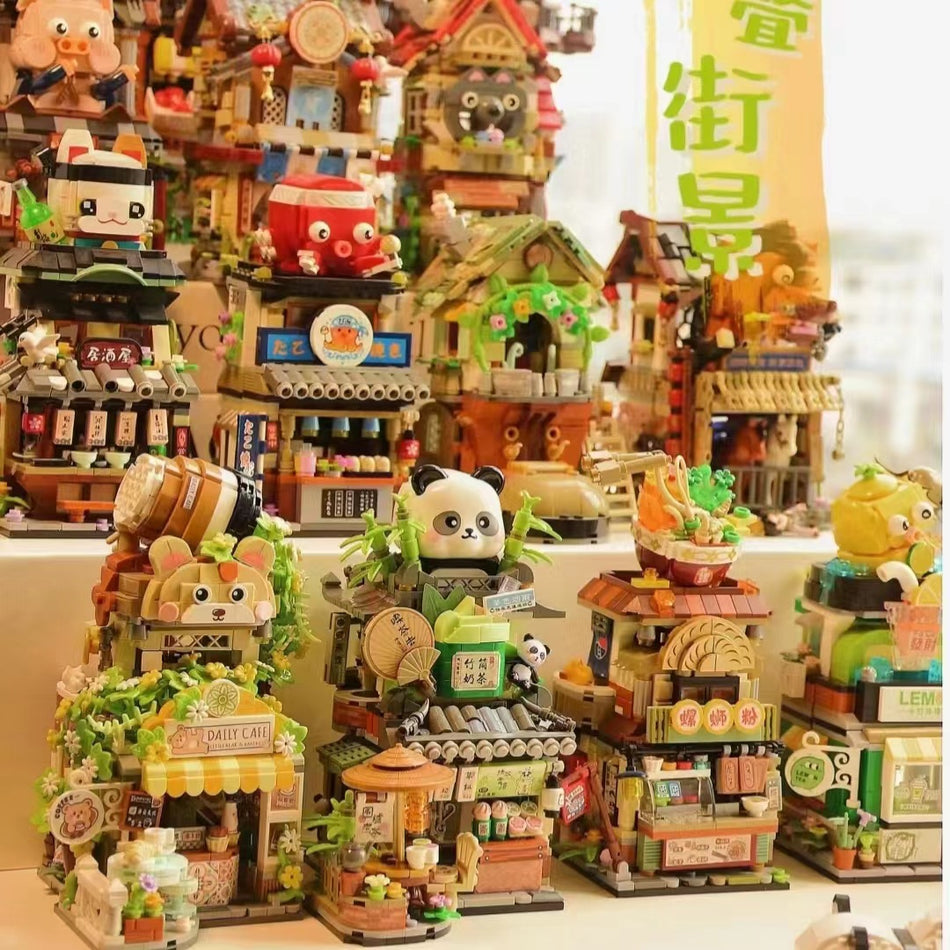 Mini Street View Building Blocks Panda Tea House Set