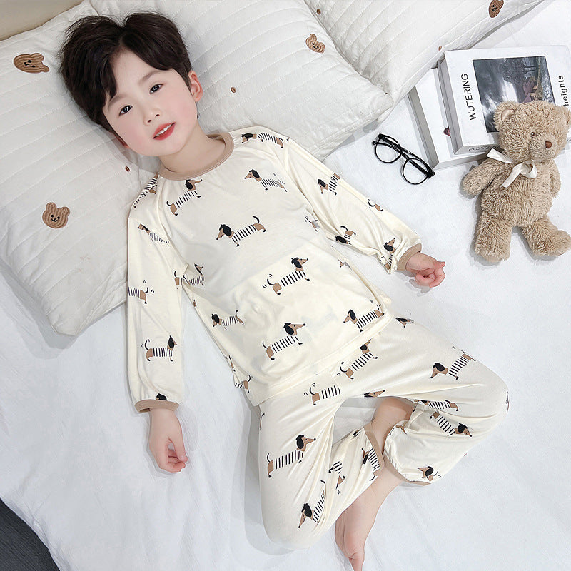 Boys Modal Long Sleeve Pajama Set for Spring and Autumn