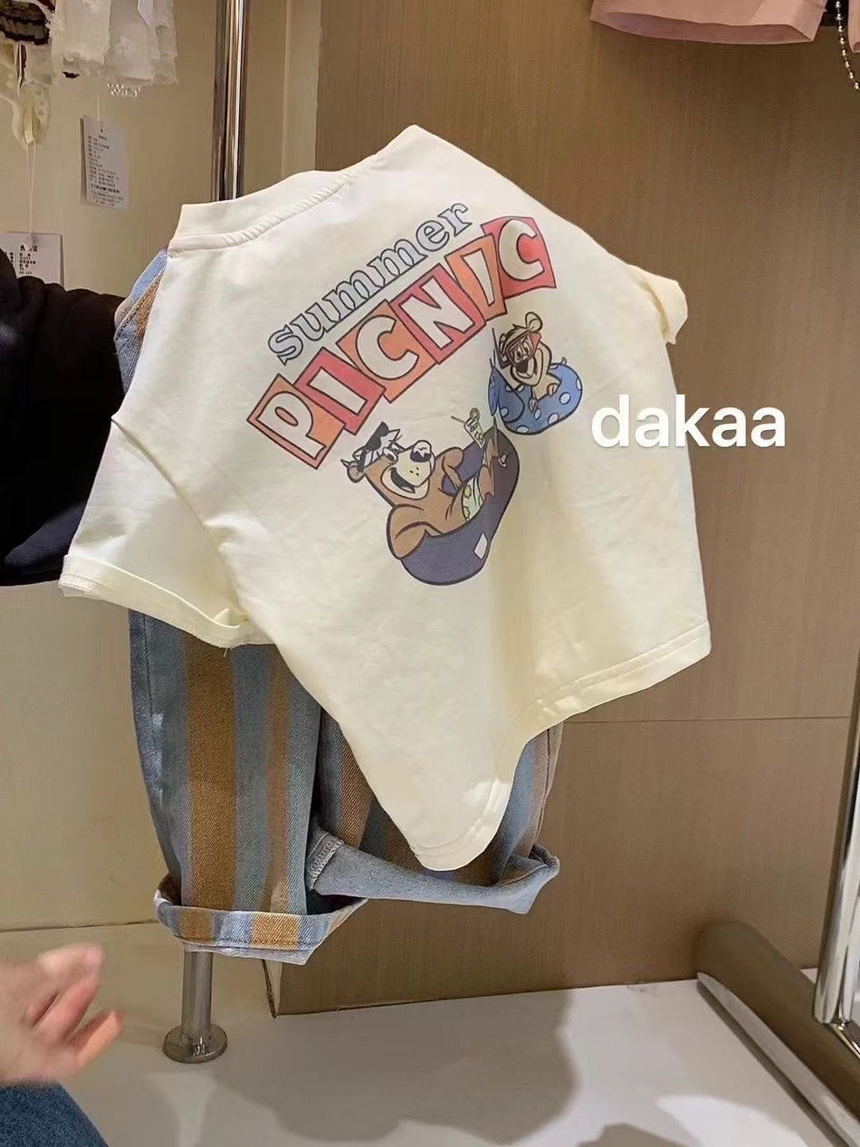Boys’ 100% Cotton Korean Cartoon Print T-Shirt