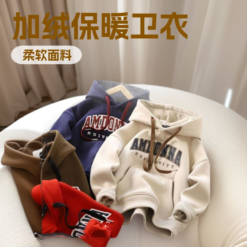Boys Fleece Lined Hooded Sweatshirt Warm Casual Pullover