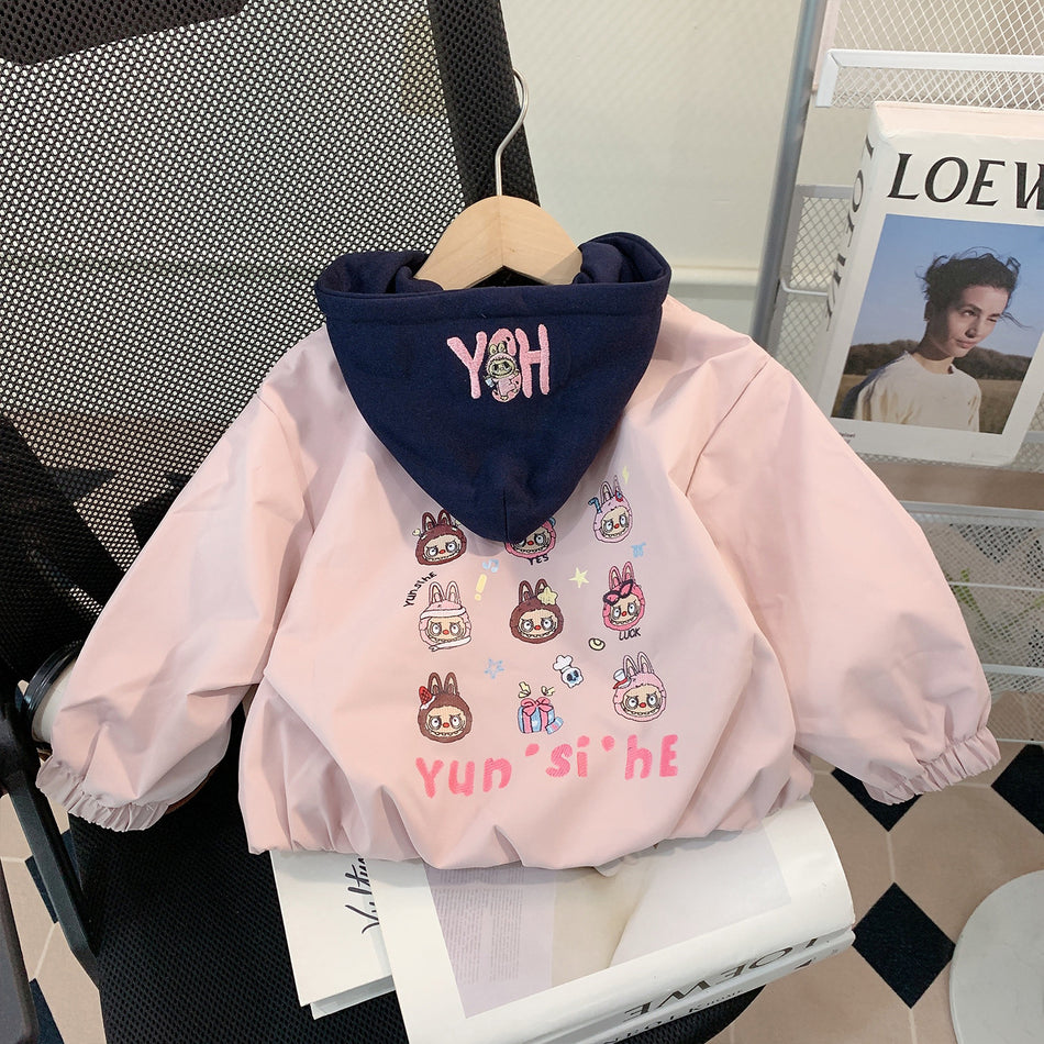 Baby Girls Hooded Jacket Korean Style Cartoon Zip-Up Outerwear
