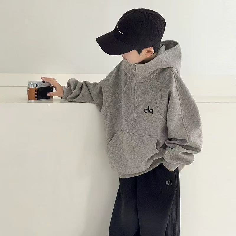 Boys Cotton Hooded Sweatshirt Street Style Letter Print Pullover