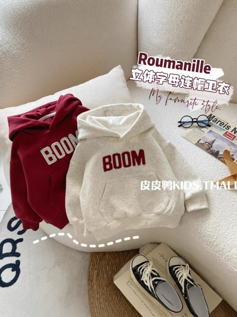 Boys Cotton Letter Hooded Sweatshirt Casual Spring Autumn