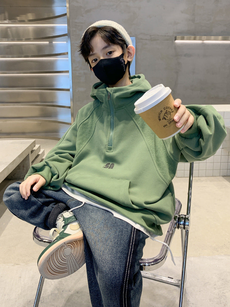Boys Hooded Sweatshirt Letter Detail Casual Spring Autumn