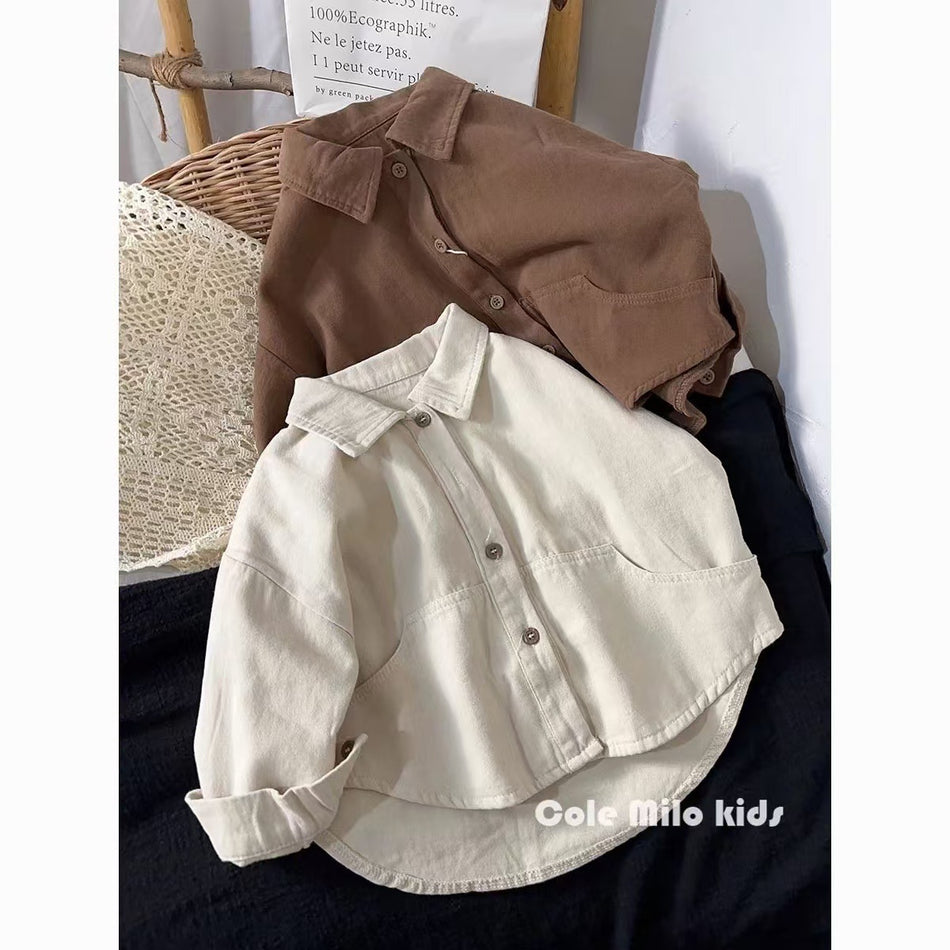 Boys' Korean-Style Cotton Blend Lapel Shirt