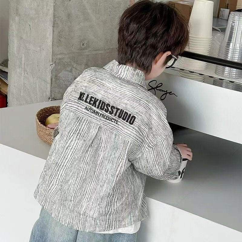 Boys' Cotton Striped Shirt, Long Sleeve Korean Style Jacket