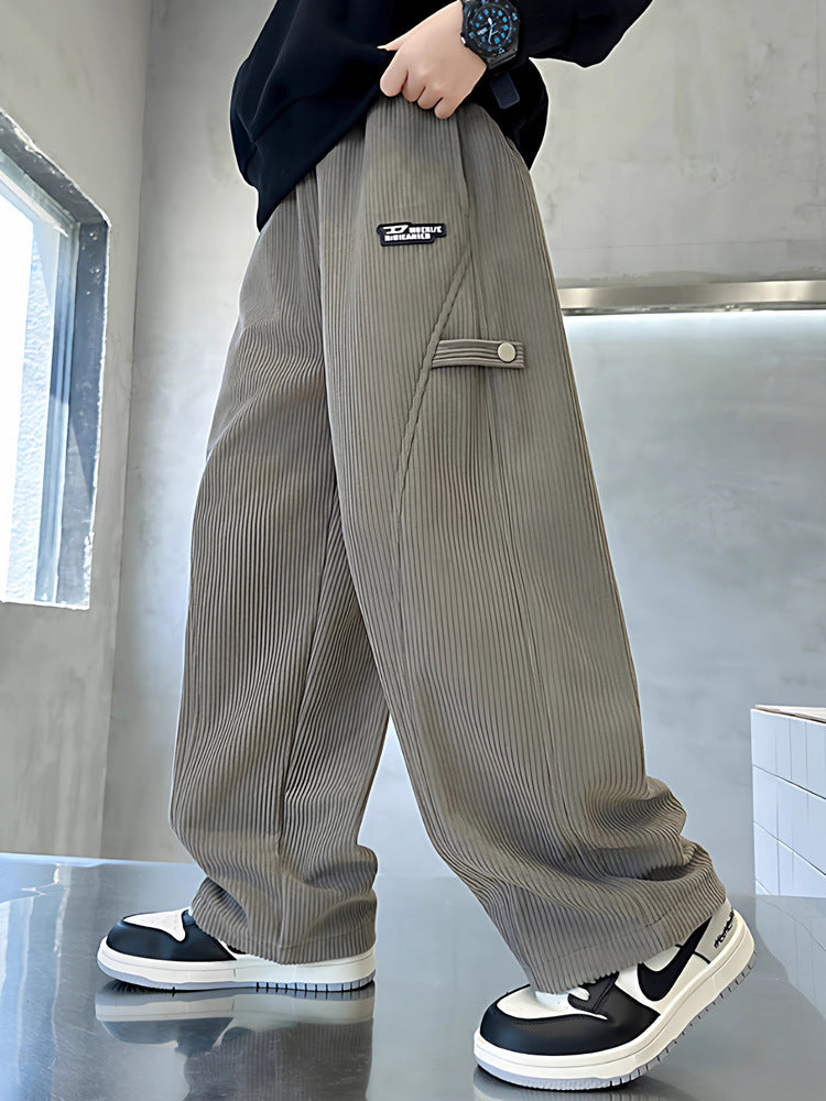 Boys' Corduroy Straight-Leg Casual Pants for Winter
