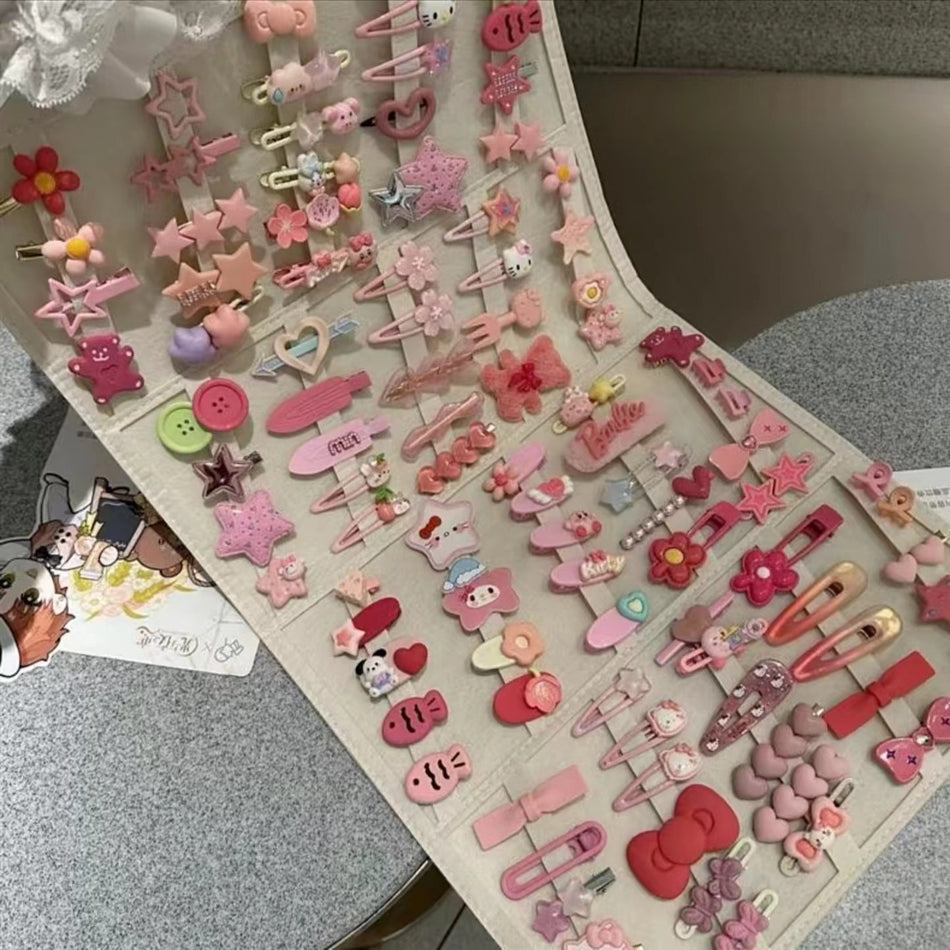 Sweet Pink Cartoon Cat Hairpin Set for Girls