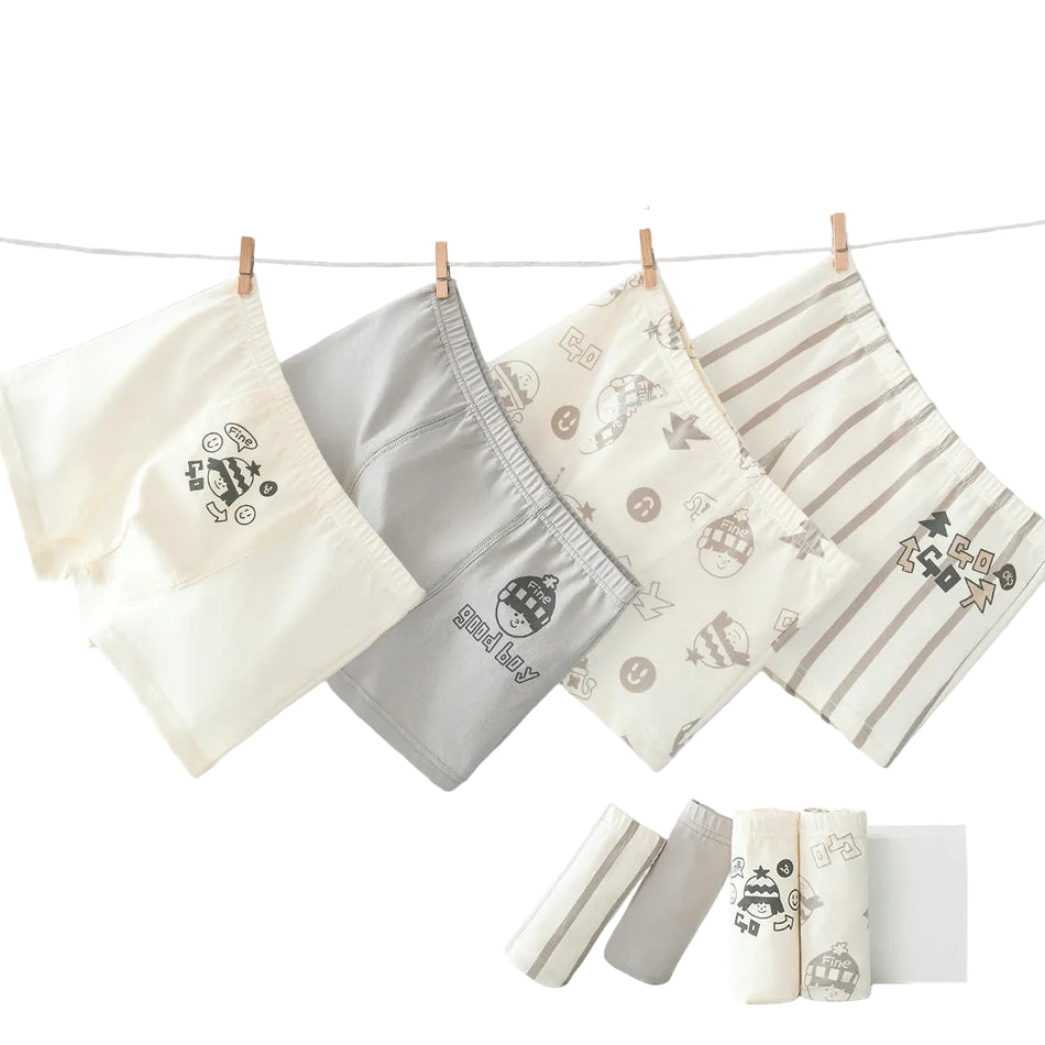 PACK OF 4 - Boys' Cotton Underwear Boxer Shorts, Class A Children's Boxer Briefs