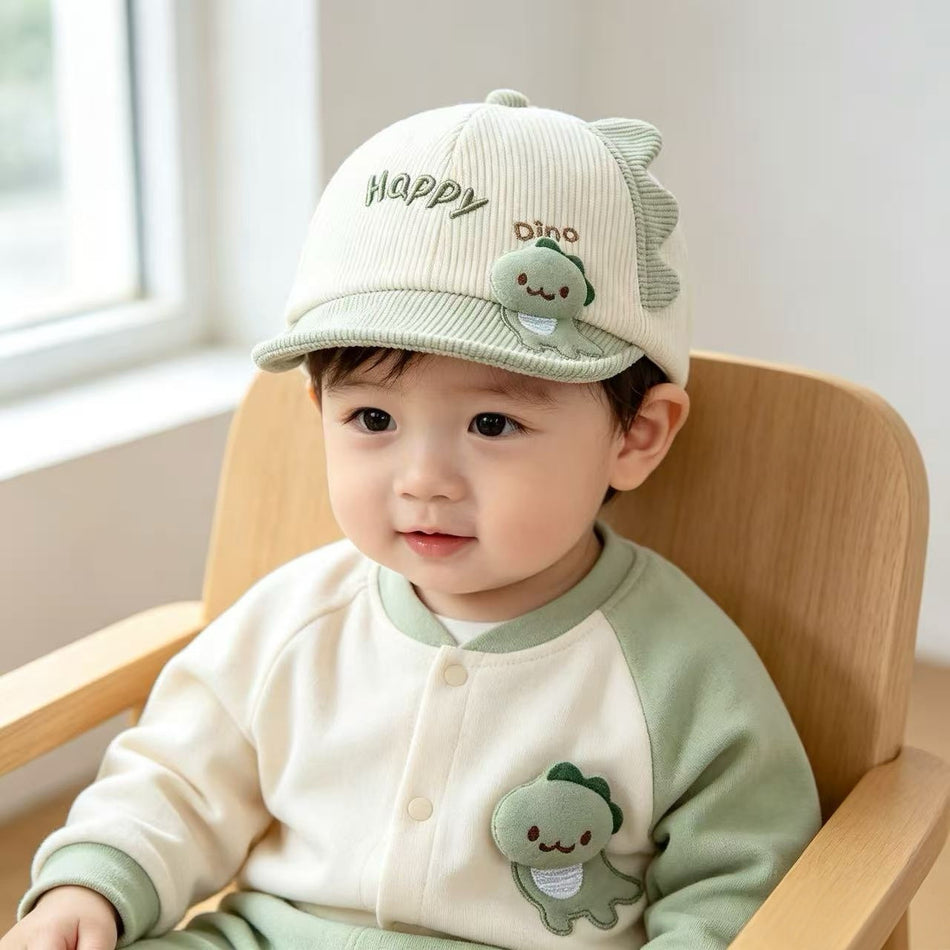 Baby Corduroy Dinosaur Warm Baseball Cap, Cute
